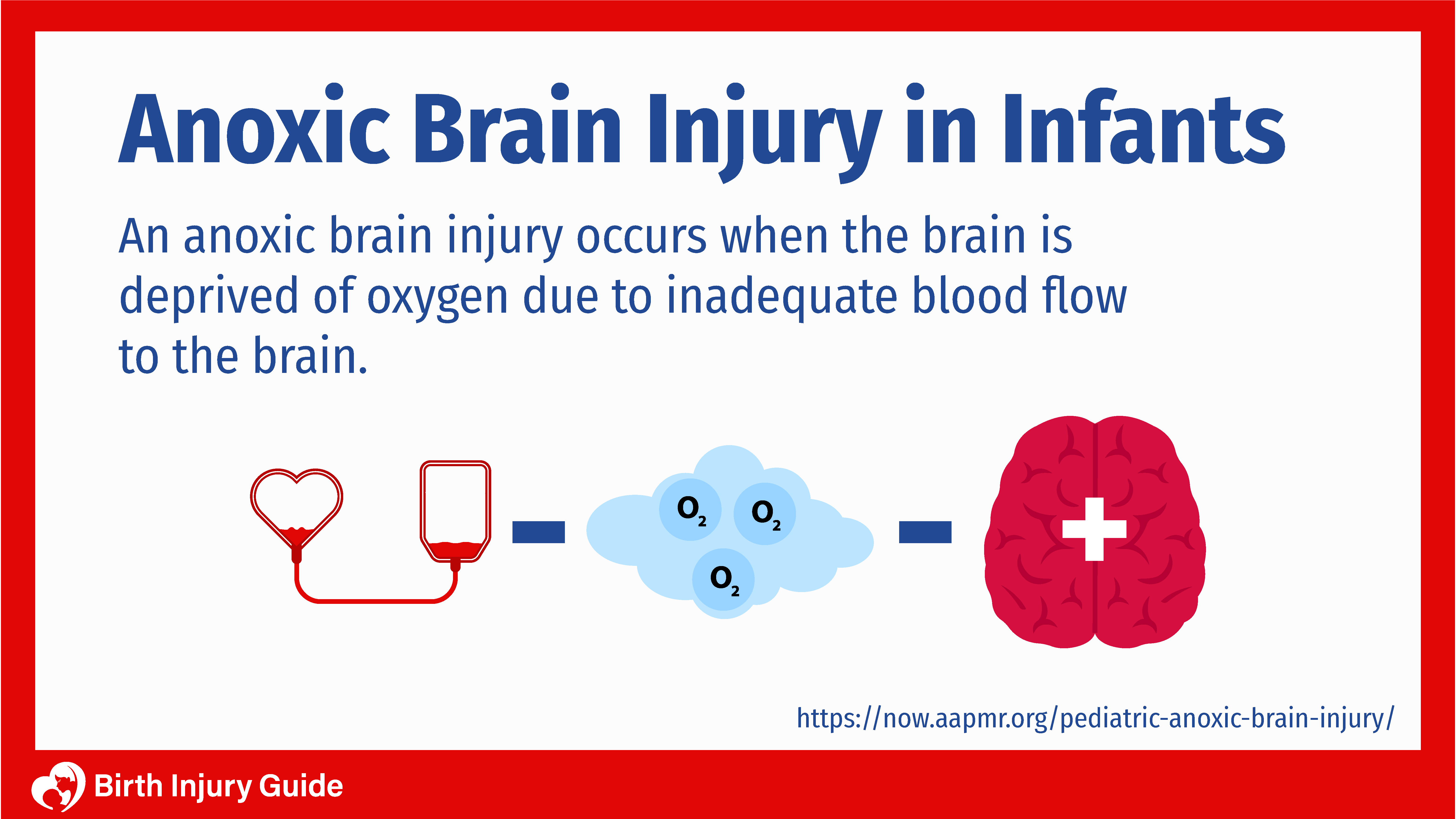 Description of when anoxic brain injury in infants occurs. Descriptive image showing lack of blood and oxygen to the brain.
