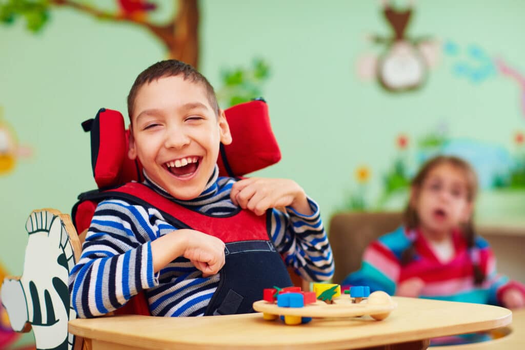 Boy with cerebral palsy. Cerebral palsy.